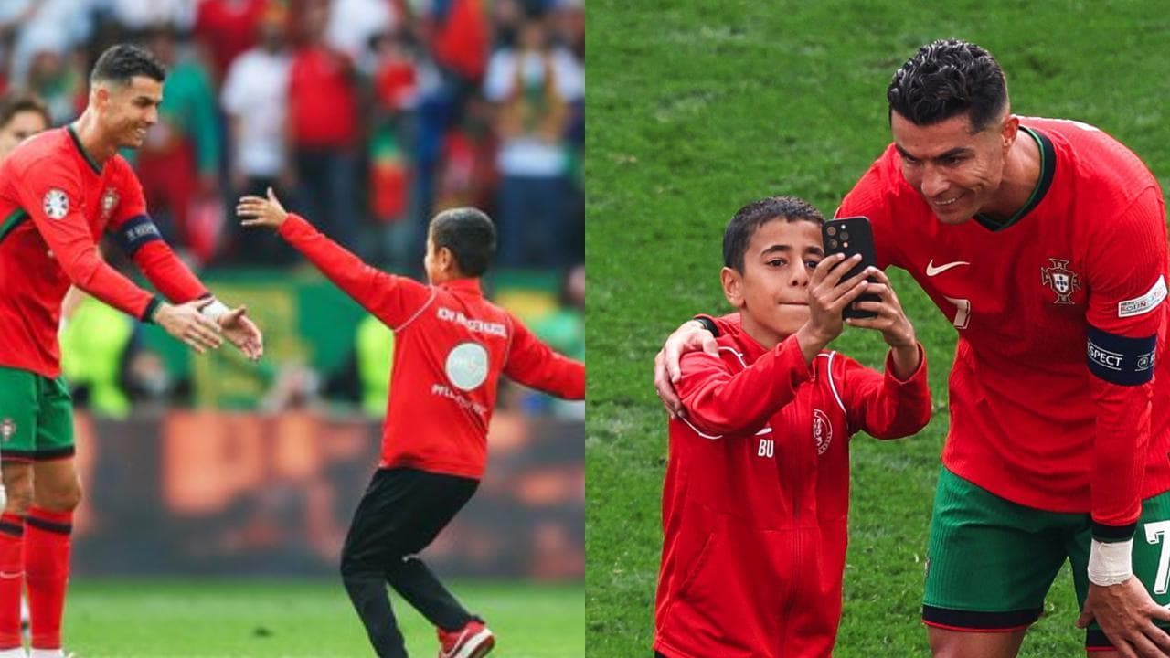 Il piccolo tifoso invade il campo, fa un selfie con Ronaldo, poi dribbla gli steward che lo inseguono