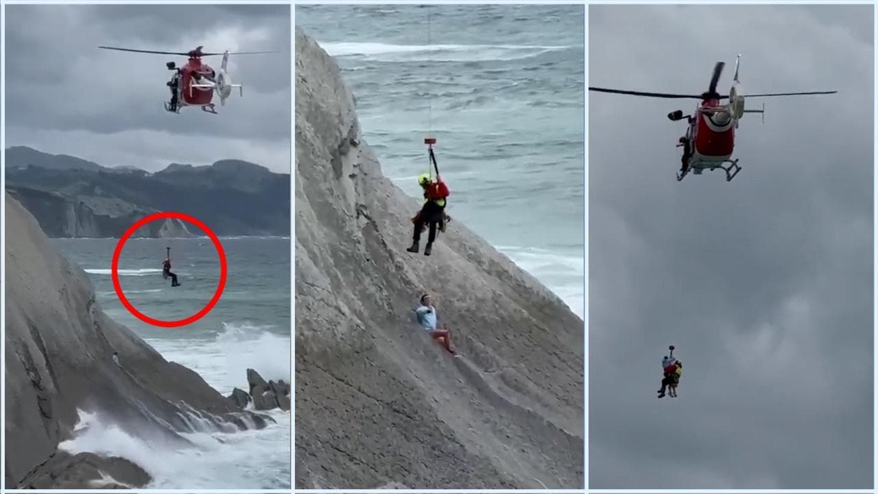 Spettacolare salvataggio a Zumaia: l'elicottero della polizia basca salva una turista italiana