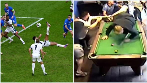 Euro 2024, al gol di Bellingham l'esultanza senza freni di un gruppo di tifosi inglesi in una sala biliardo