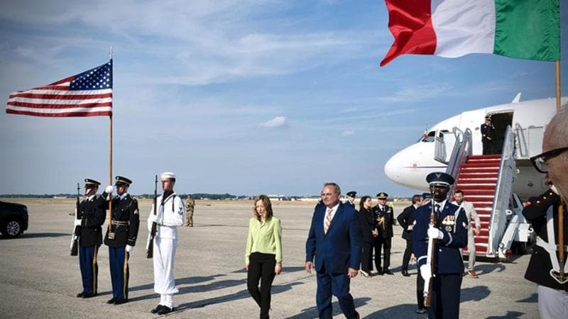 L'arrivo della presidente del Consiglio, Giorgia Meloni, a Washington
