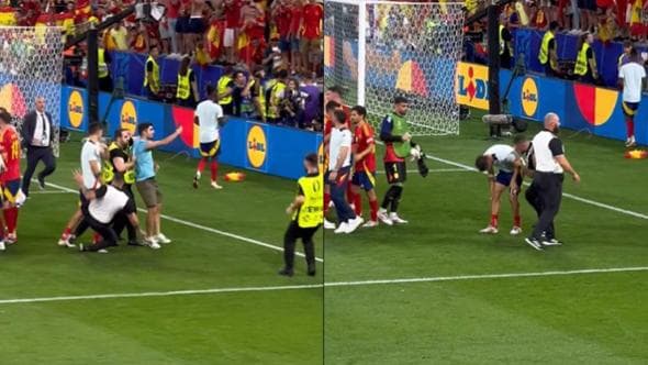 L'incredibile infortunio di Alvaro Morata: falciato da uno steward che voleva fermare un invasore