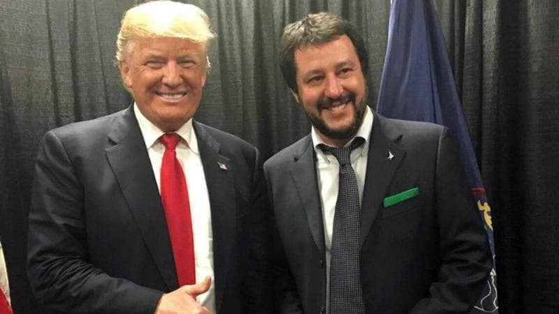 Matteo Salvini con Donald Trump nel 2016.ANSA/ UGO CALTAGIRONE
