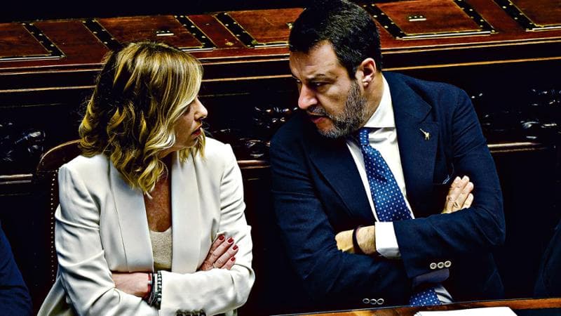 La presidente del Consiglio, Giorgia Meloni, con il vicepremier Matteo Salvini (Ansa)
