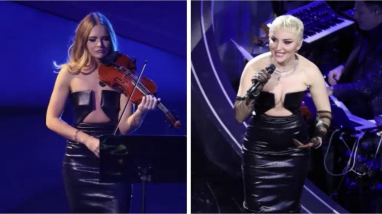 Sanremo 2023, la curiosa coincidenza: Arisa e la violinista Marzadori con lo stesso abito