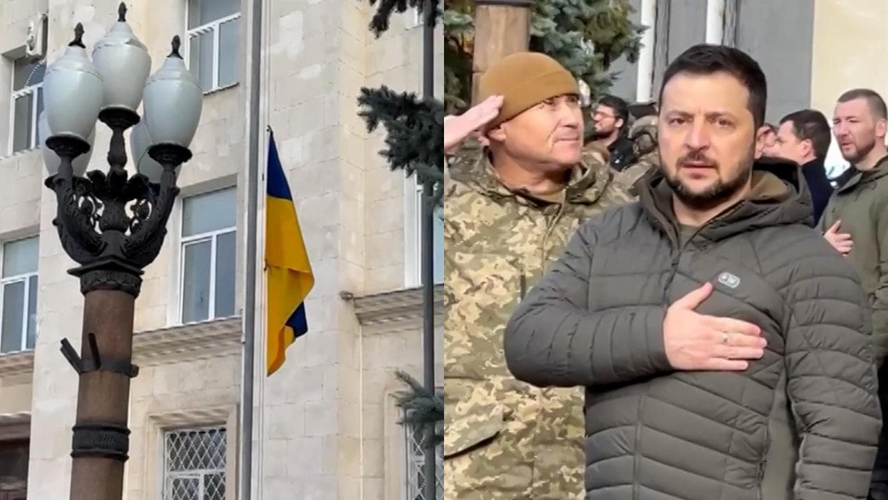 Kherson, issata la bandiera ucraina: Zelensky canta l'inno nazionale