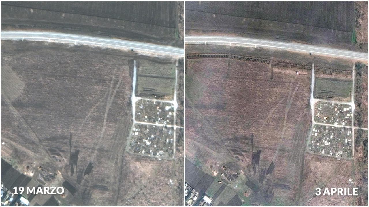 Enormi fosse comuni a Mariupol individuate da satellite: le immagini prima e dopo