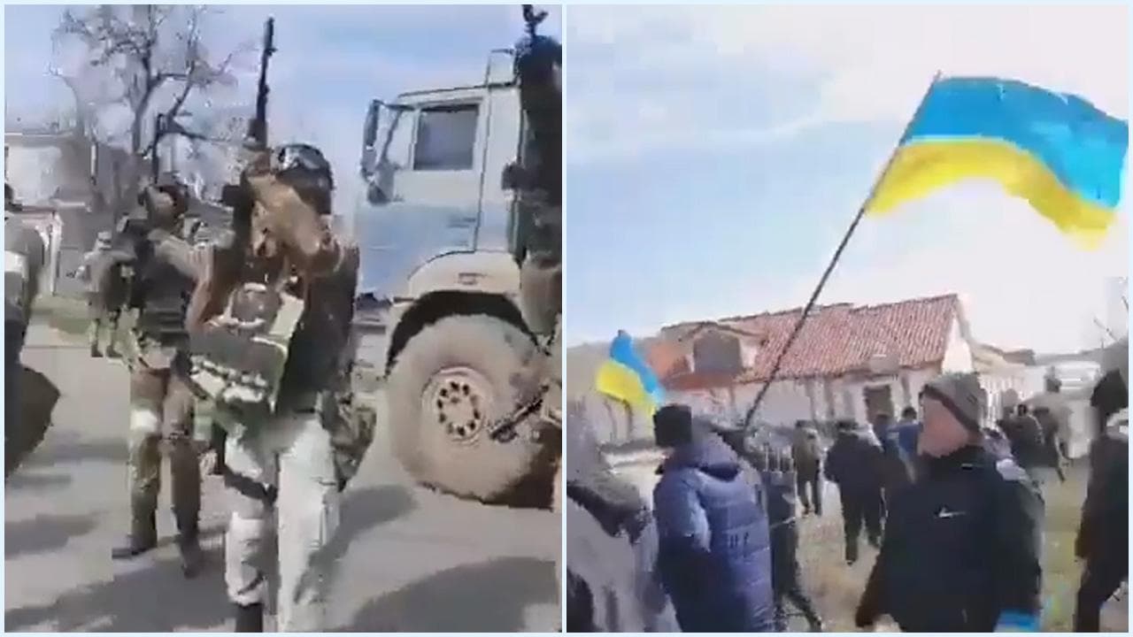 Kherson, la guardia nazionale russa spara per disperdere la folla che protesta
