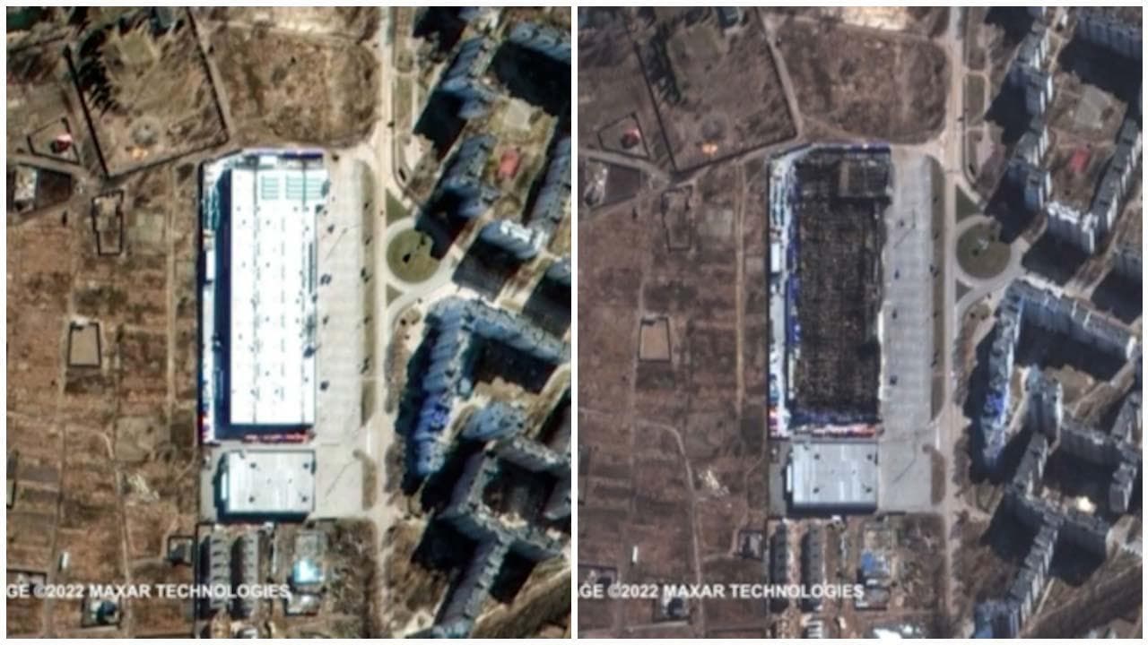 Il centro commerciale di Chernihiv prima e dopo il bombardamento russo: le immagini satellitari