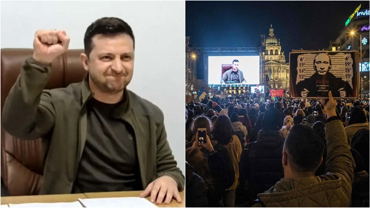 Migliaia di cittadini nelle piazze europee, Zelensky collegato in video: "Sosteneteci"