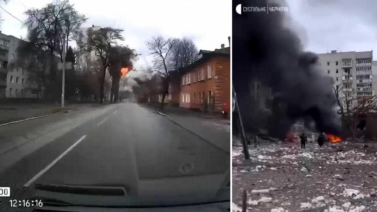 Missili su Chernihiv, l'esercito russo distrugge le case: il video dalla telecamera di un'auto
