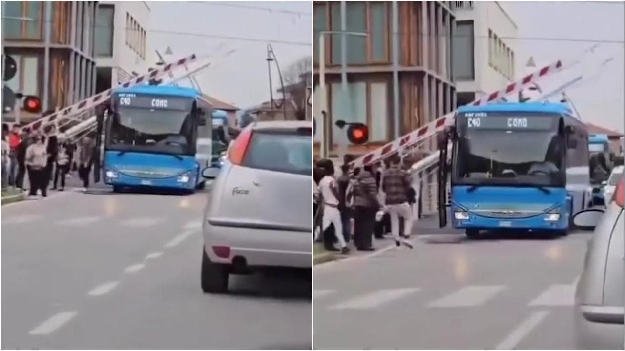 Erba, si chiude il passaggio a livello e l'autobus resta bloccato sui binari