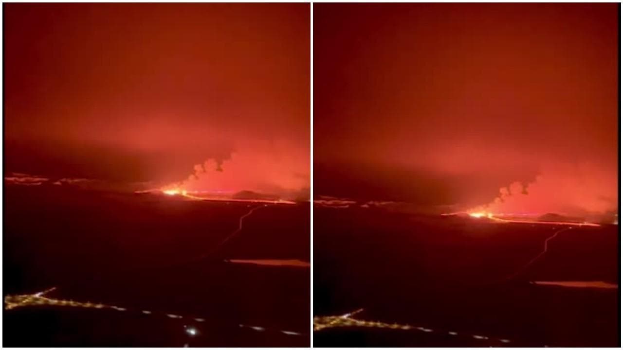 Islanda, il cielo notturno si illumina di arancione: il passeggero in volo riprende l'eruzione