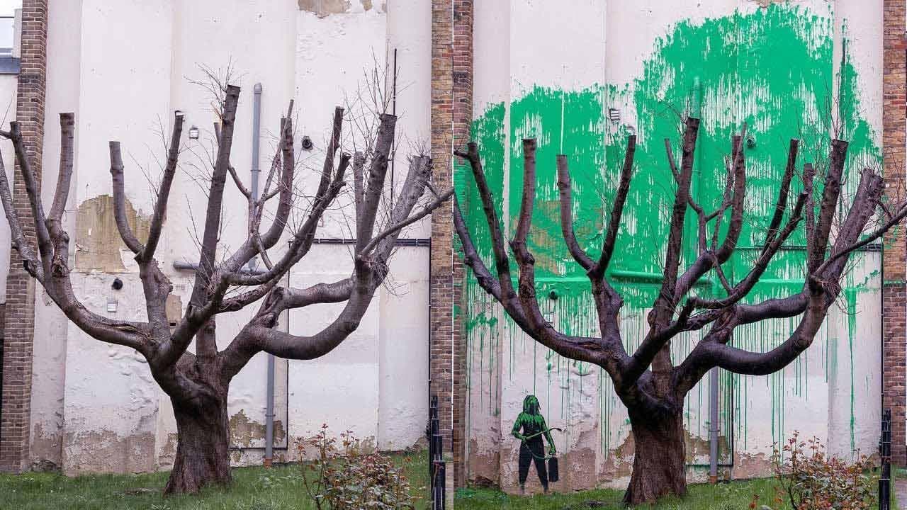 Banksy, nuovo murale a Londra: l'albero spoglio diventa verde