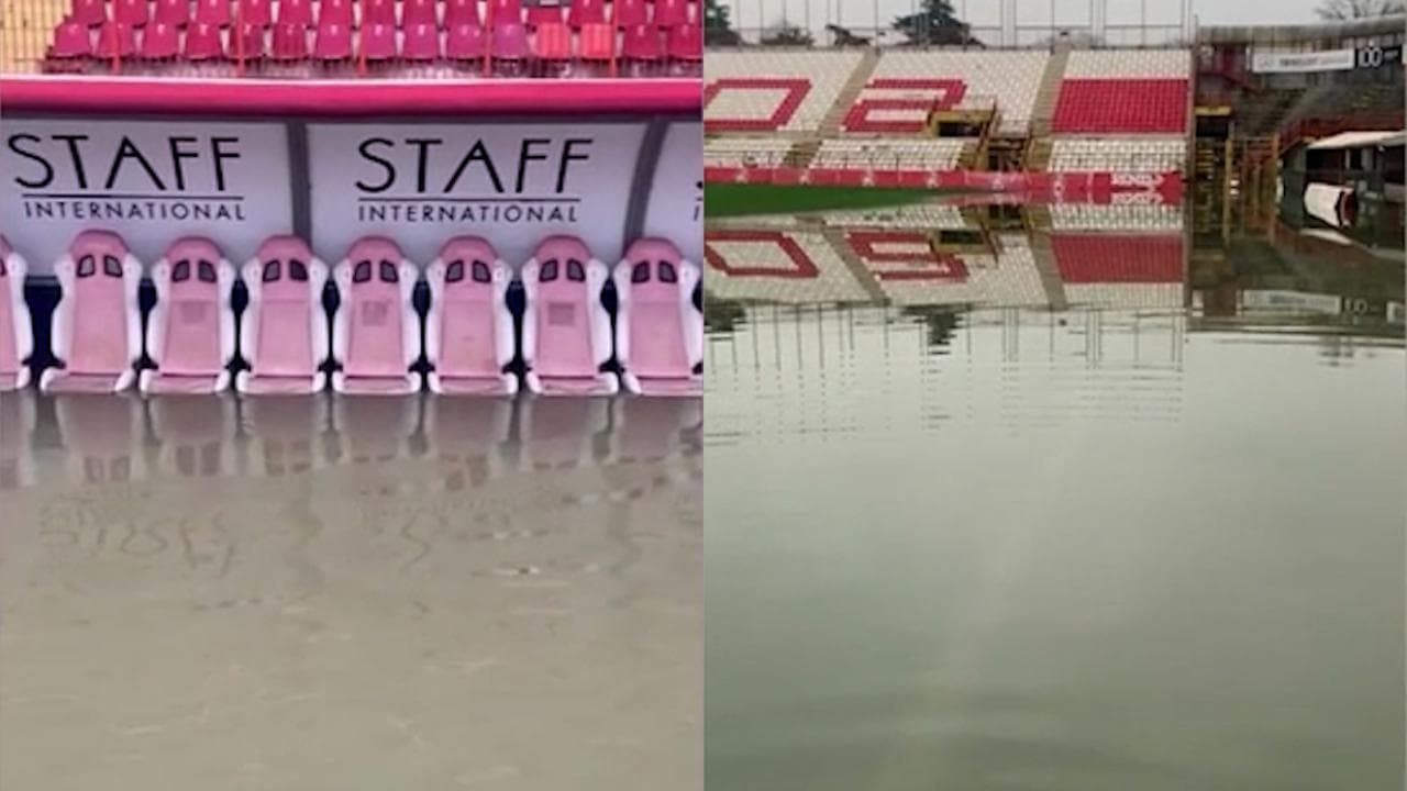 Alluvione a Vicenza, allagato lo stadio Romeo Menti: le panchine sono quasi sott'acqua