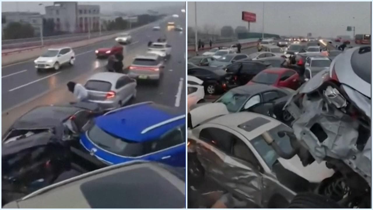 Cina, maxi tamponamento in autostrada: la distesa di auto accartocciate
