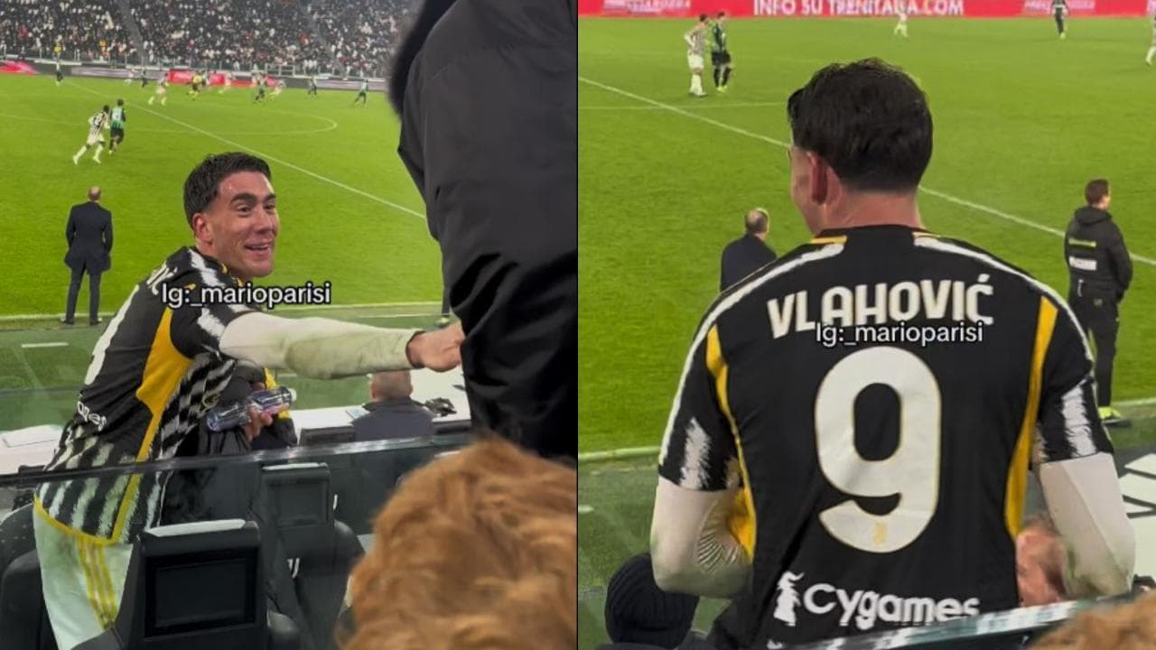 Juve, Vlahovic torna in panchina e prende in giro Gatti: "Che giubbotto di m..."