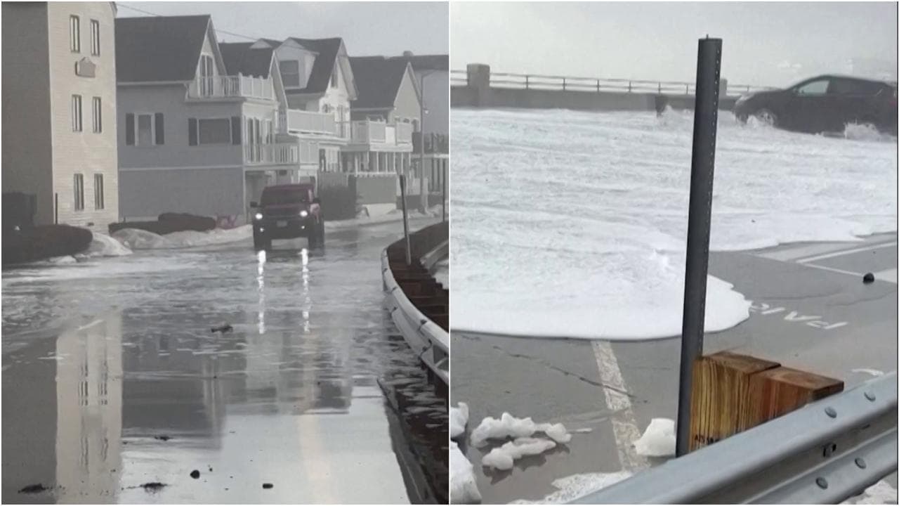 Maltempo in Usa, l'onda scavalca il molo e sommerge le automobili parcheggiate