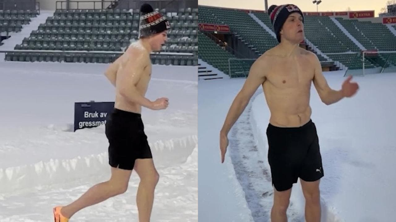 La follia del campione olimpico dei 400 ostacoli Warholm: si allena a torso nudo a -21 gradi