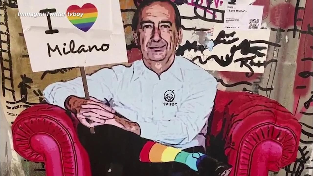 Milano,il sindaco Sala pro LGBT diventa un murale sui Navigli