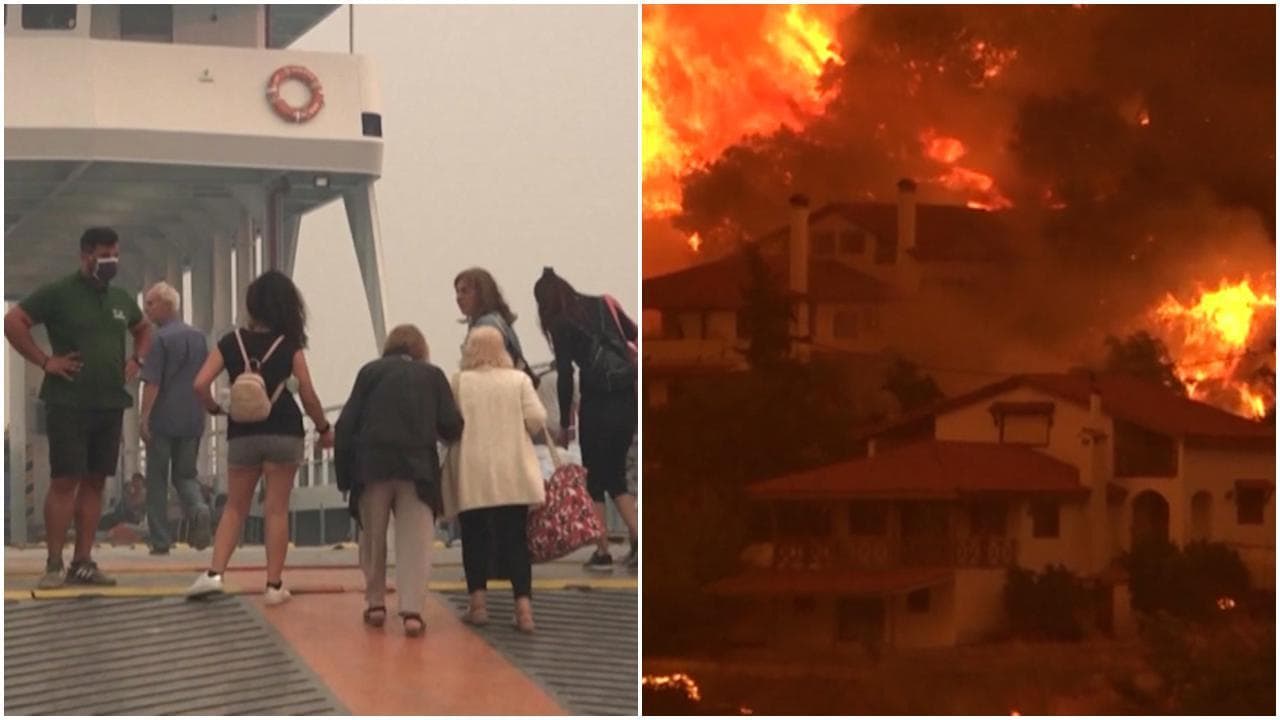 Grecia, gli abitanti di Evia si rifugiano su una nave per scappare dagli incendi