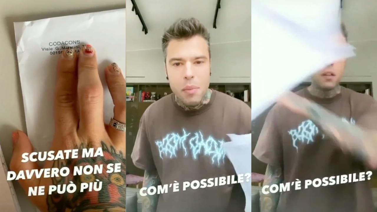 Fedez infuriato contro il Codacons per l'ennesima istanza, su Instagram insulta l'associazione