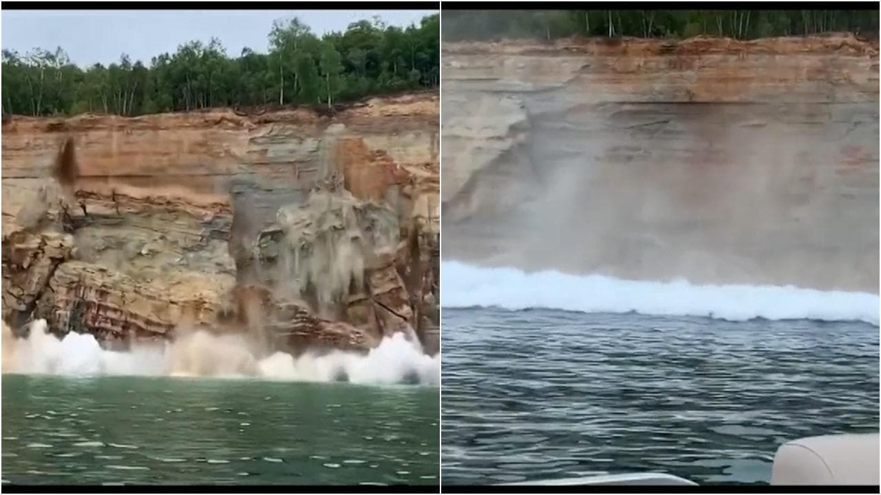 Usa, la scogliera frana in acqua: le "enormi onde" investono la barca