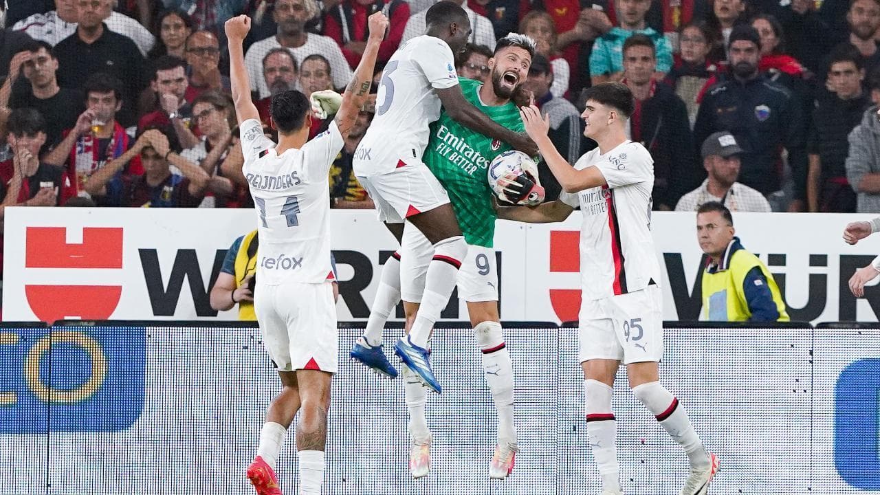 Giroud va in porta al posto di Maignan, espulso, e con una gran parata salva la vittoria del Milan