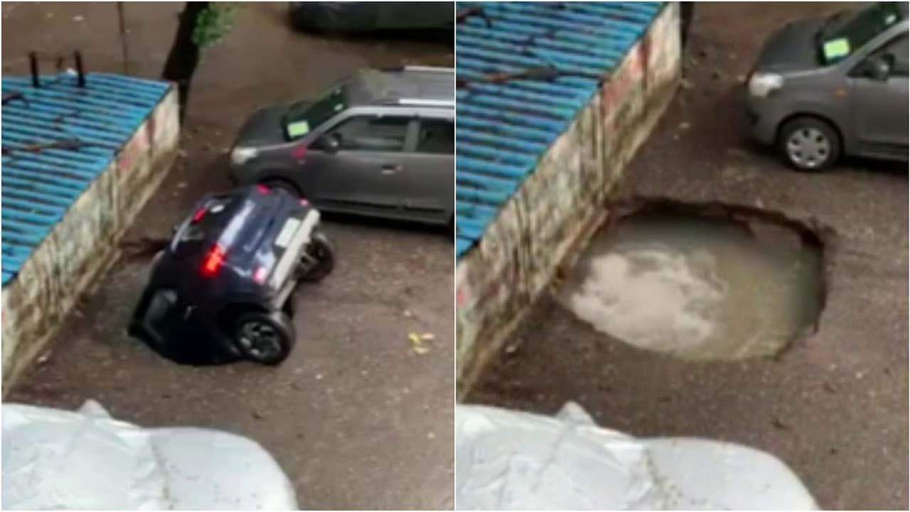 India, violenti temporali a Mumbai: l'auto viene inghiottita dalla voragine