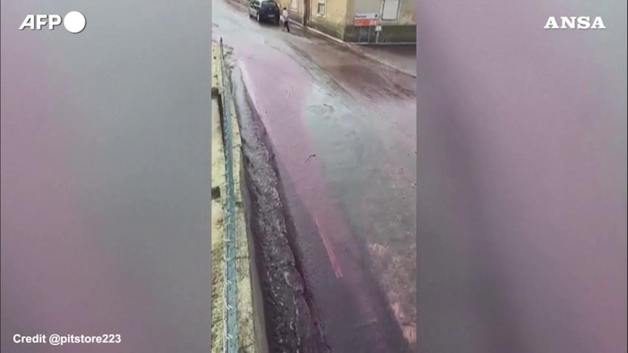 Portogallo, esplodono le cisterne: il vino inonda le strade di un villaggio tingendole di rosso
