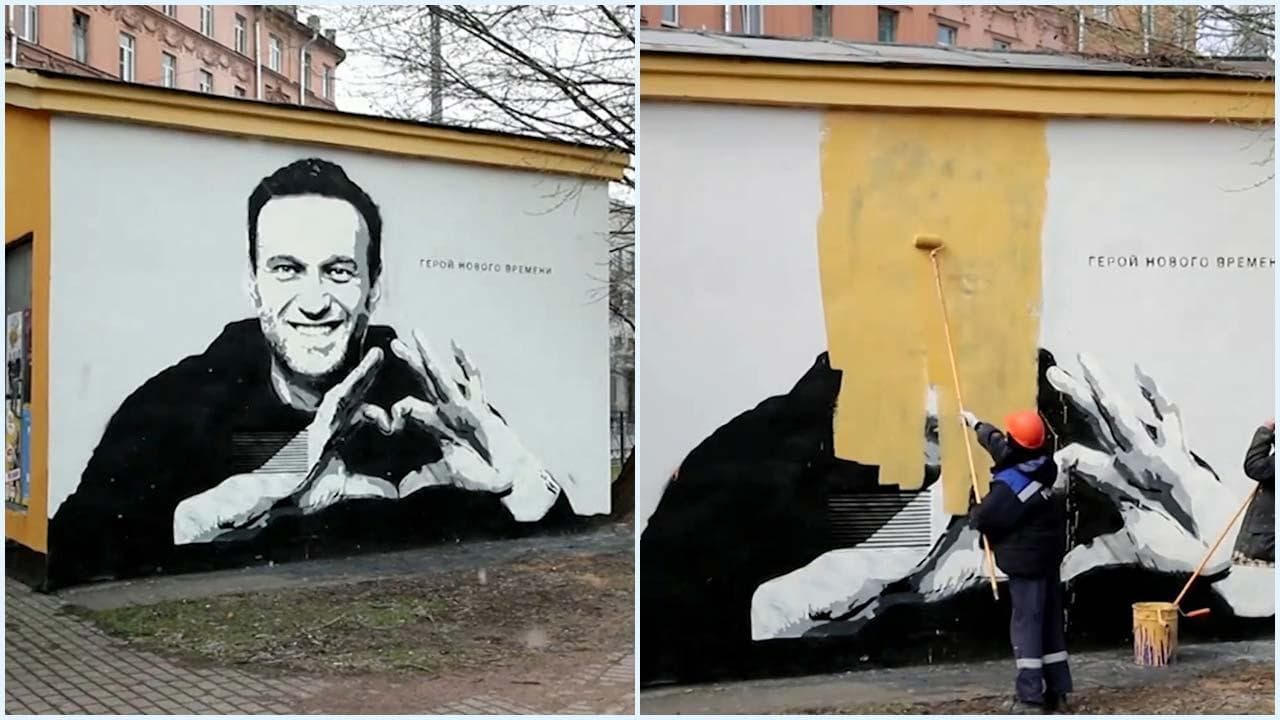 Russia, rimosso il murale con Navalnyj: l'oppositore sorride e forma un cuore con le mani