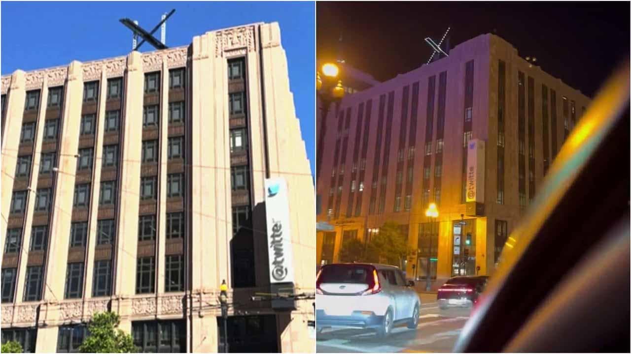 Addio uccellino blu, ecco la gigantesca X sulla sede di Twitter. E Musk la mostra illuminata