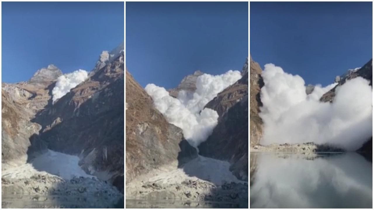 Nepal, la valanga scende tra le montagne e genera un'epica nuvola di neve che raggiunge gli escursionisti