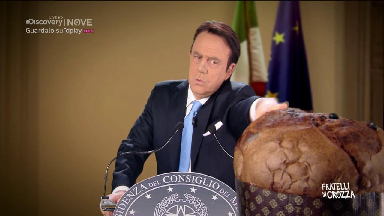 Crozza-Conte ce la mette tutta, ma proprio non ce la fa ad arrivare al panettone