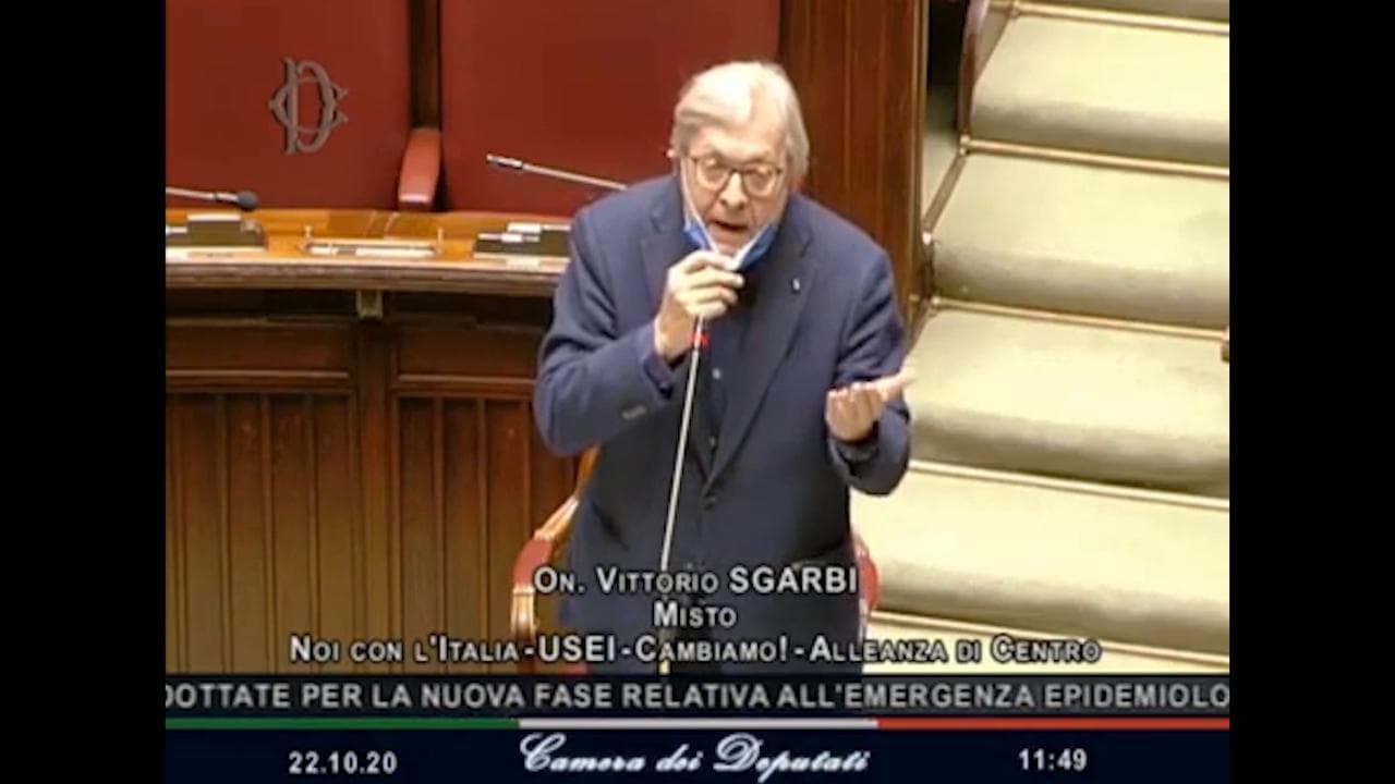 Coronavirus, mascherina fuori posto, Sgarbi sbotta con Fico: "Le porterò il certificato medico"