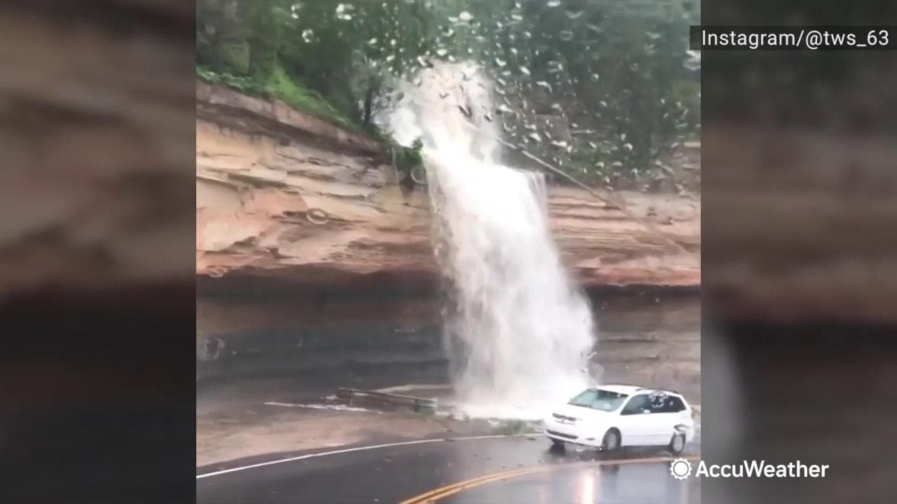 Usa, l'acqua piovana diventa una cascata: la sorpresa degli automobilisti