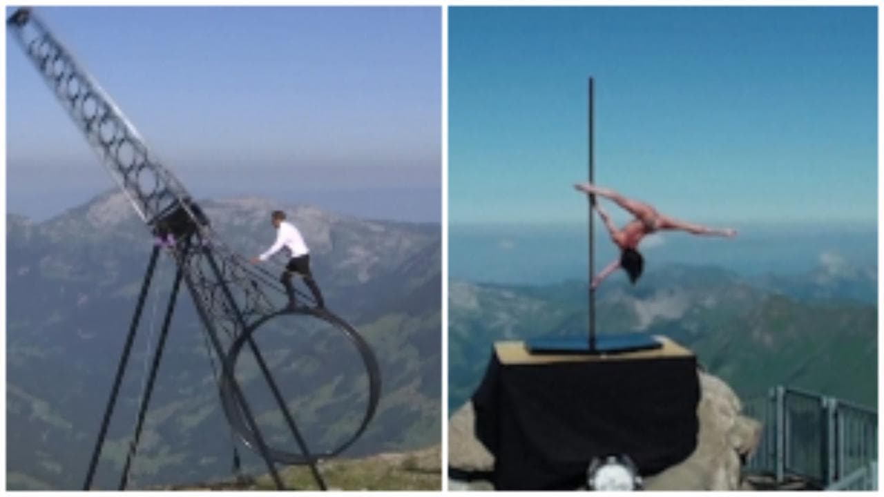 Svizzera, ruota della morte e pole dance sulle Alpi: lo show a 3000 metri d'altezza