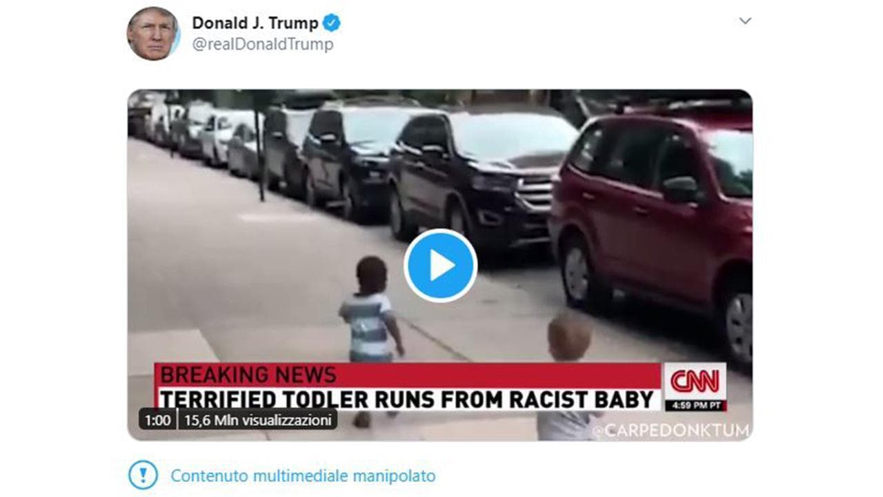 Trump di nuovo segnalato da Twitter: "manipolato" il video virale dell'abbraccio tra i due bambini