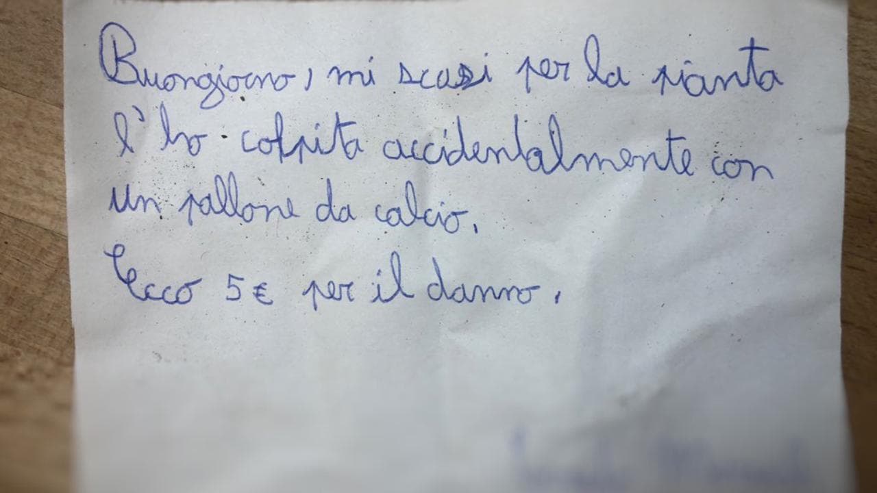 Rovina una pianta, lascia 5 euro e un biglietto di scuse: il gesto esemplare del bambino