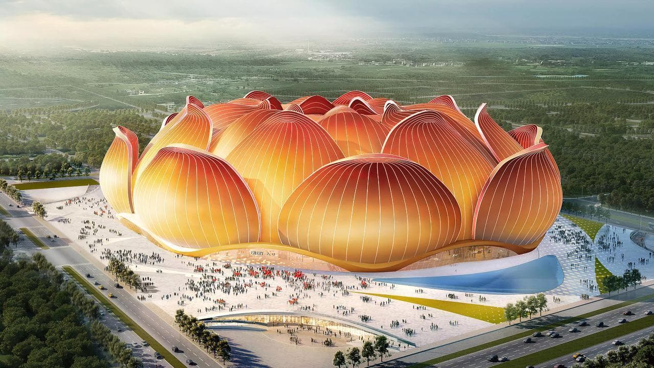 Cina, lo stadio di calcio più grande del mondo avrà la forma di un fiore di loto