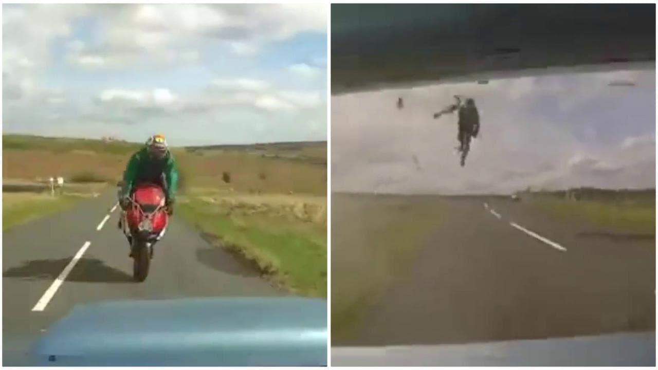 Frontale tra auto e moto a 113 all'ora, motociclista sbalzato in aria: lo salva la tuta con airbag