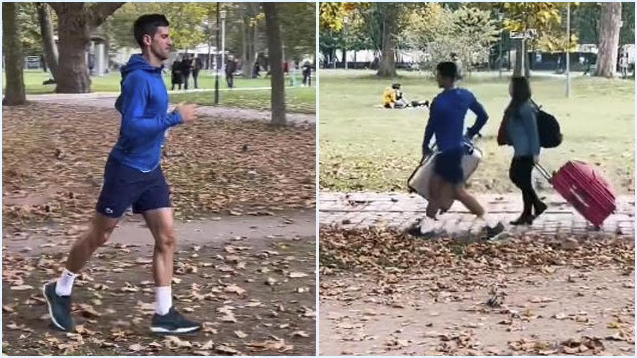 Il bel gesto di Djokovic: aiuta una signora in difficoltà a trasportare una valigia in un parco