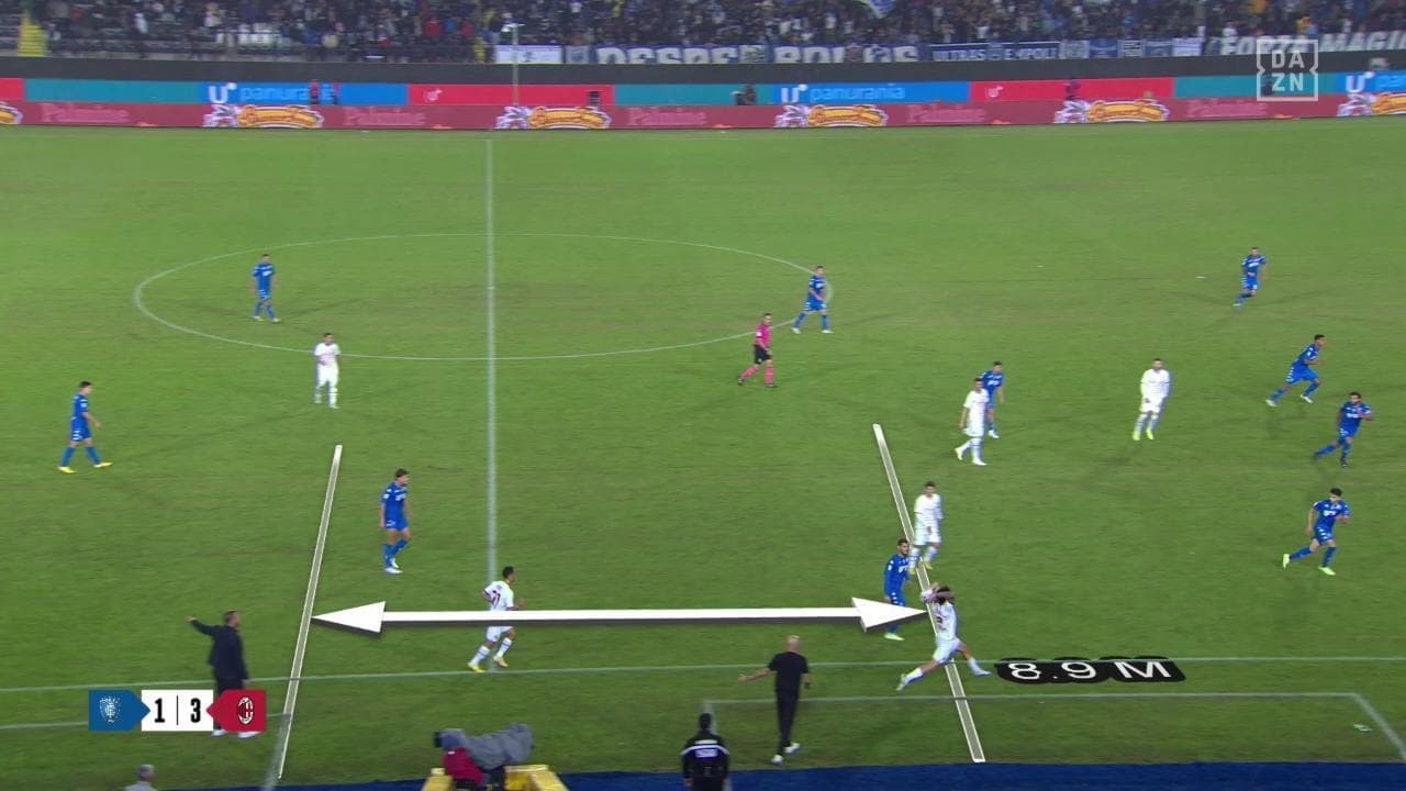 Tonali fa il furbo: batte la rimessa laterale nove metri più avanti e il Milan segna ad Empoli