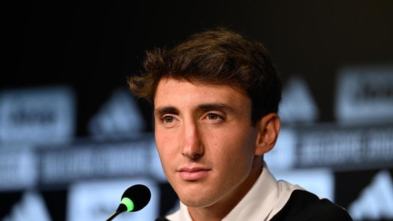 TURIN, ITALY - AUGUST 10: Juventus player Andrea Cambiaso press conference at Allianz Stadium on August 10, 2023 in Turin, Italy. (Photo by Daniele Badolato - Juventus FC/Juventus FC via Getty Images)