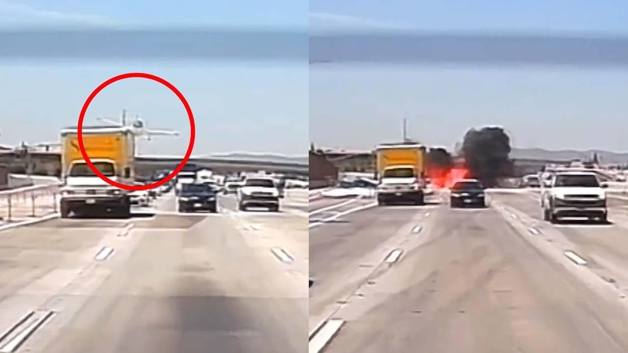 Usa, aereo si schianta in autostrada e prende fuoco: il momento dell'impatto e l'intervento dei pompieri
