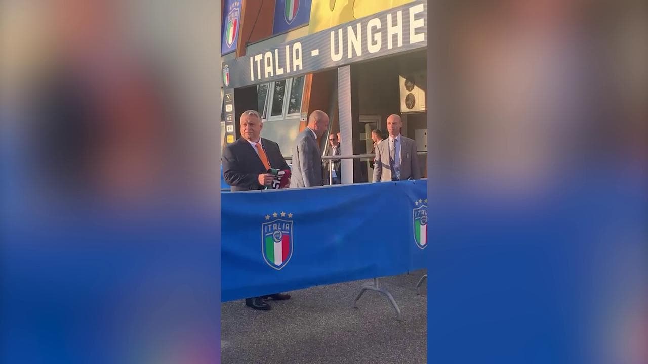 Calcio, l'arrivo del premier ungherese Orban allo stadio di Cesena per il match con l'Italia