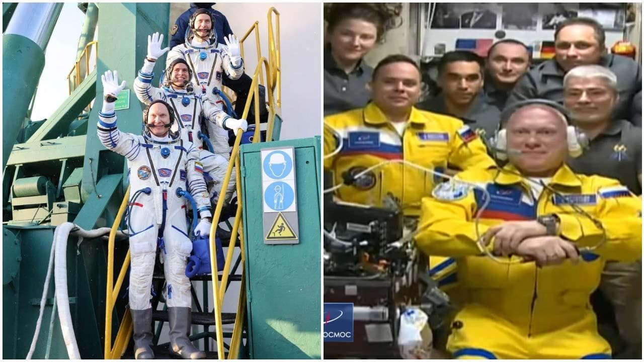 Iss: i cosmonauti russi nei colori della bandiera ucraina accolti dagli abbracci di tutta la Stazione