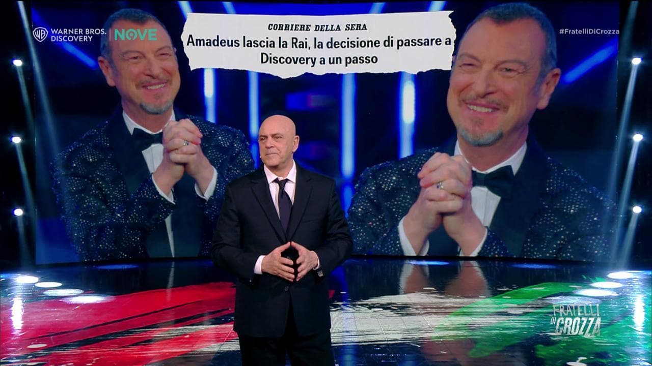 Crozza su Amadeus a Discovery: "Eravamo lo sgabuzzino della tv italiana, ora sembra Lampedusa"
