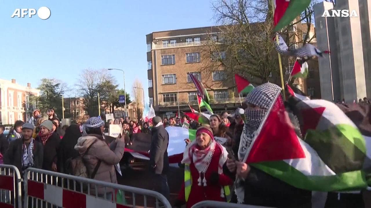 Gaza, manifestazione filo-palestinese all'Aja dopo il verdetto della Corte Internazionale