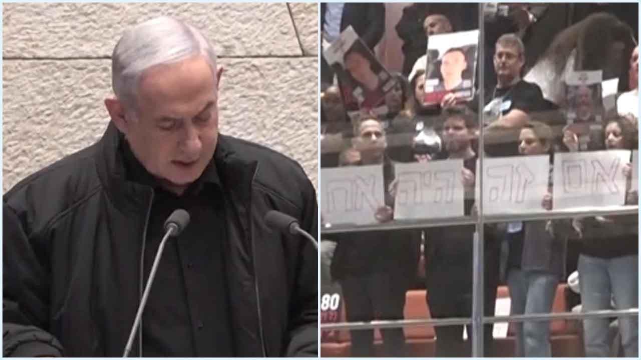 Netanyahu parla alla Knesset: contestato dai familiari degli ostaggi