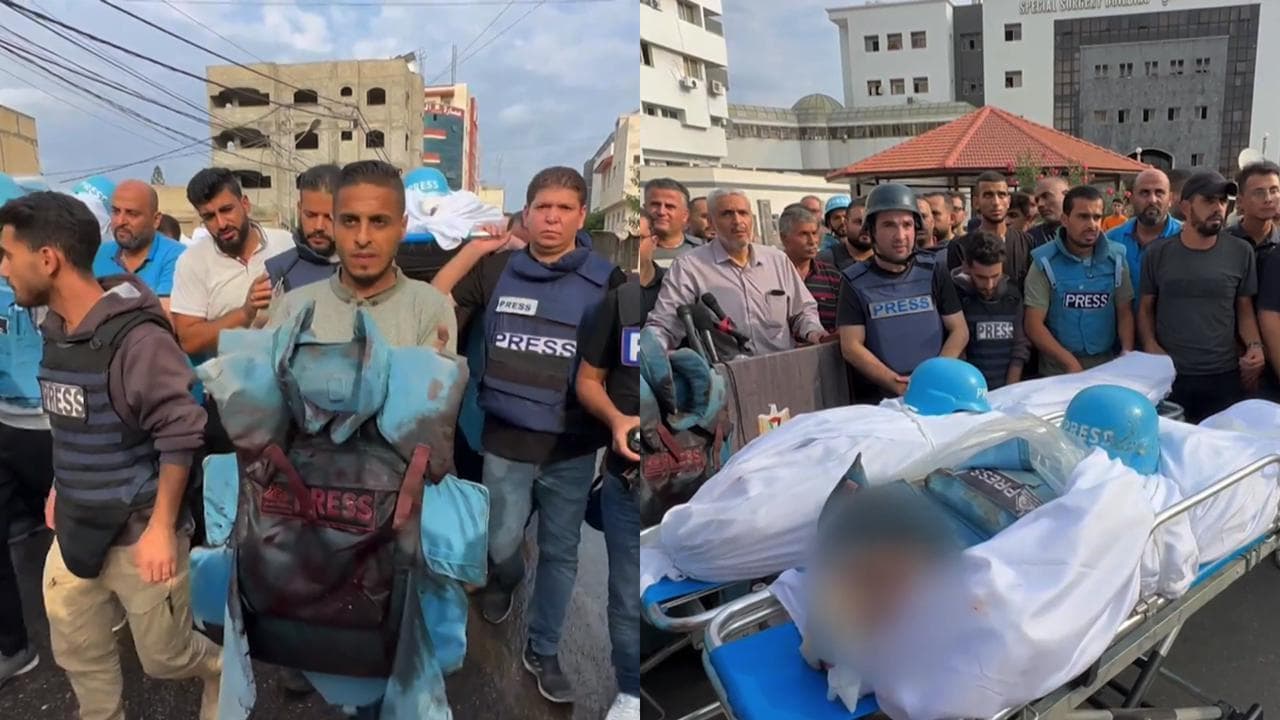Giornalisti uccisi a Gaza dai raid israeliani: il corteo fino all'ospedale di parenti e colleghi